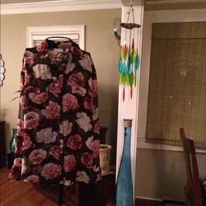 Sheer long sleeve brown floral top